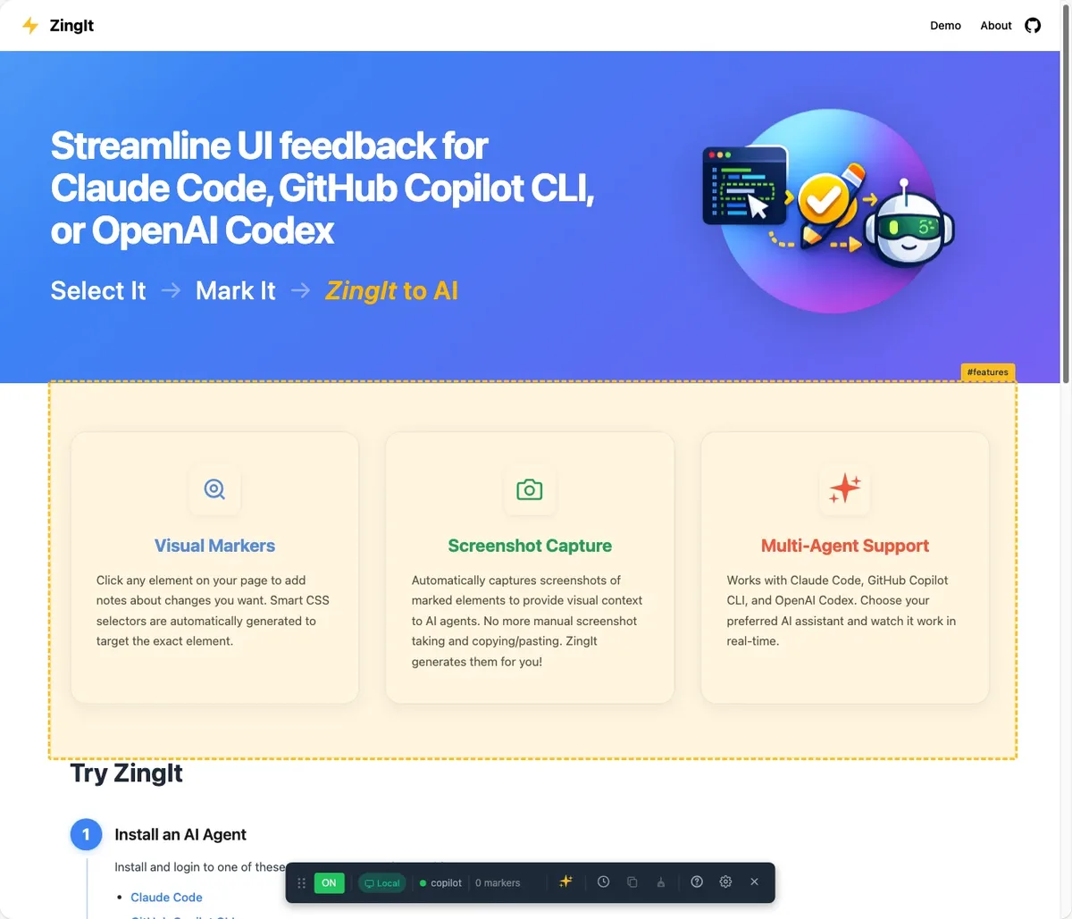 Cover image for: Point, Click, Let AI Fix It: How I Built ZingIt Using the GitHub Copilot SDK